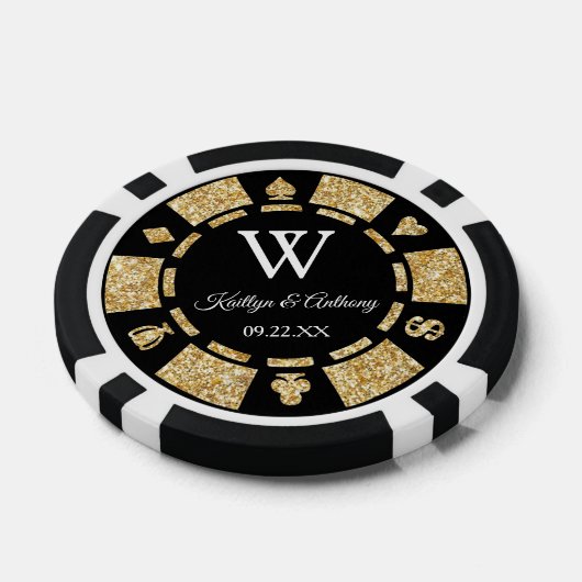 Gold Glitter Poker Chip Casino Wedding (Enkel)