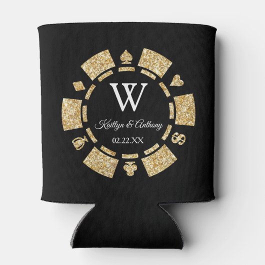 Gold Glitter Poker Chip Casino Wedding Blikjeskoeler (Achterkant)