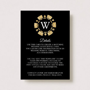 Gold Glitter Poker Chip Casino Wedding Detail Informatiekaartje