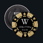Gold Glitter Poker Chip Casino Wedding Party Favor Button Flesopener<br><div class="desc">Celebrate in style with this trendy poker chip bottle opener. The design is easy to personalize with your own wording and your family and friends will be thrilled when they receive this fabulous party favor.</div>