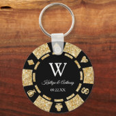 Gold Glitter Poker Chip Casino Wedding Party Favor Sleutelhanger (Voorkant)