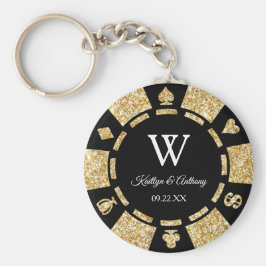 Gold Glitter Poker Chip Casino Wedding Party Favor Sleutelhanger