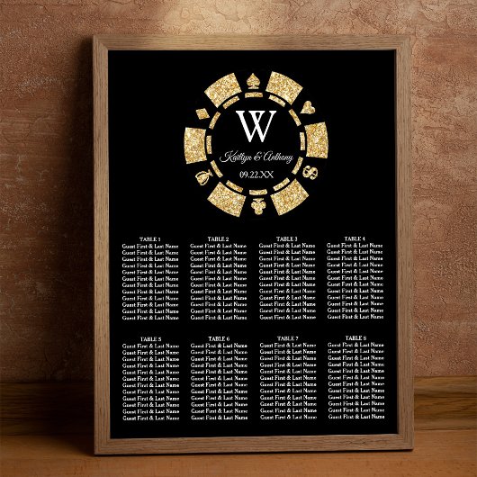 Gold Glitter Poker Chip Casino Wedding Poster