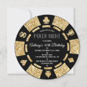 Gold Glitter Poker Chip Poker Night Birthday Party Kaart (Voorkant)