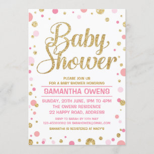 Gold glitter polka dot Baby Girl Shower Kaart