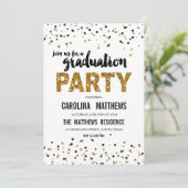Gold Glitter Polka Dot Graduation Party Invitation Kaart (Staand voorkant)