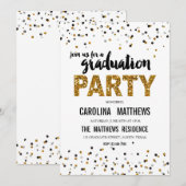 Gold Glitter Polka Dot Graduation Party Invitation Kaart (Voorkant / Achterkant)