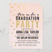 Gold Glitter Polka Dot Graduation Party Invitation Kaart (Voorkant / Achterkant)