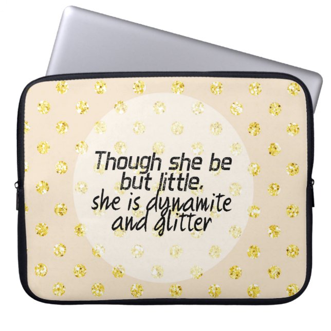 Gold Glitter Polka Dot Shakespeare Quote Laptop Sleeve (Voorkant)