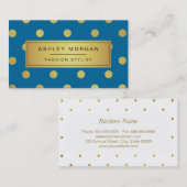 Gold Glitter Polka Dots - Classy Royal Blue Visitekaartje (Voorkant / Achterkant)