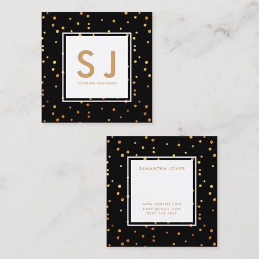 Gold Glitter Polka Dots Modern Interior Designer Vierkante Visitekaartje (Voorkant / Achterkant)