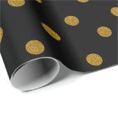 Gold Glitter Polka Dots op Solid Black Cadeaupapier (Rol Hoek)