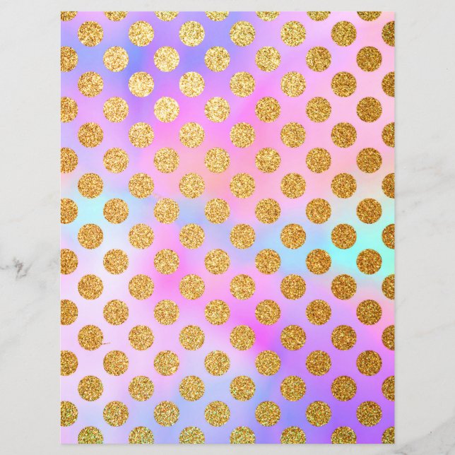 Gold Glitter Polka Dots Pastel Scrapbook Paper (Voorkant)