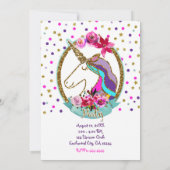Gold Glitter Polka Dots Unicorn Birthday Party Kaart (Achterkant)
