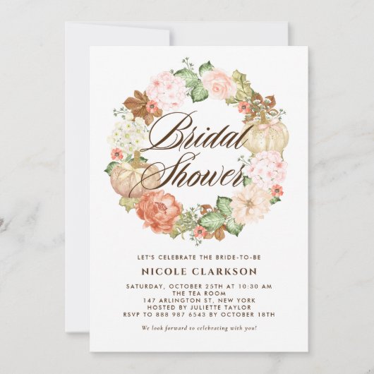 Gold Glitter Pompoenen Krans Herfst Vrijgezellenfe Kaart (Voorkant)