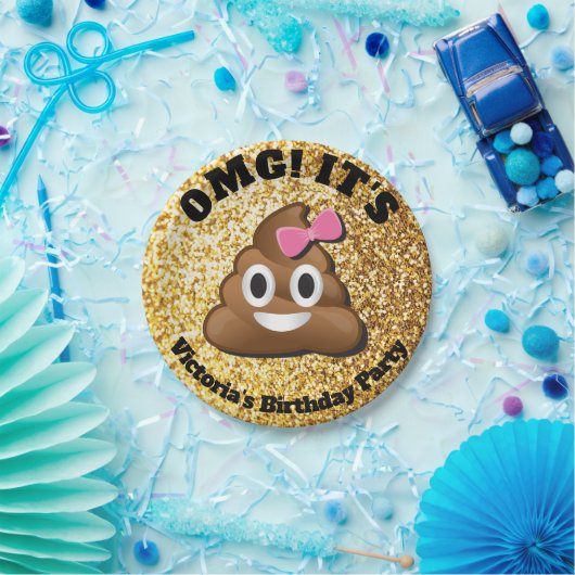 Gold Glitter Poop Emoji Girl Paper Borden Papieren Bordje (Feest)