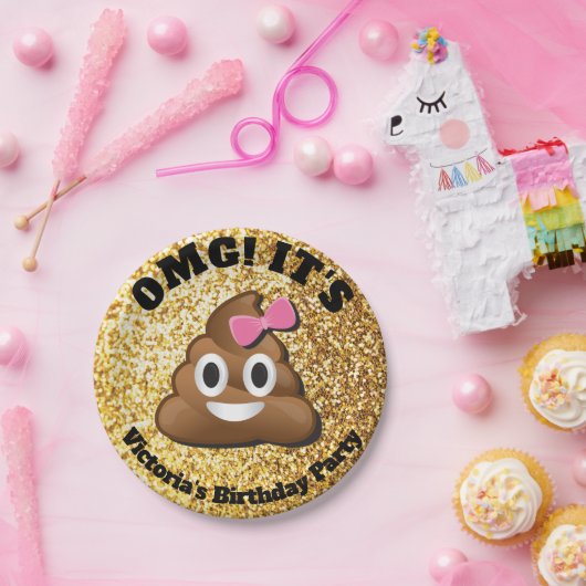 Gold Glitter Poop Emoji Girl Paper Borden Papieren Bordje (Feest)