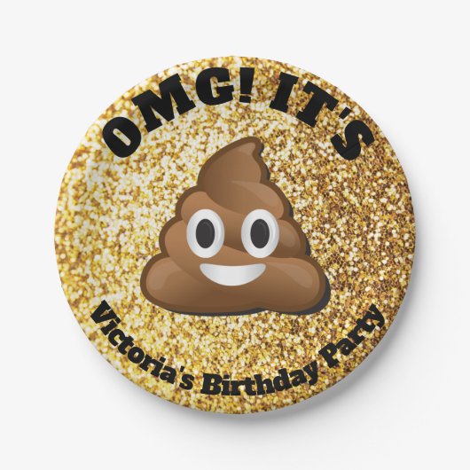 Gold Glitter Poop Emoji Paper-Borden Papieren Bordje (Voorkant)