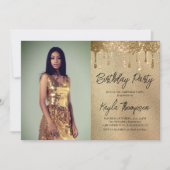 Gold Glitter Portrait Birthday Party Invitation Kaart (Voorkant)