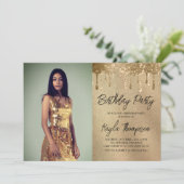 Gold Glitter Portrait Birthday Party Invitation Kaart (Staand voorkant)