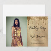 Gold Glitter Portrait Birthday Party Invitation Kaart (Voorkant / Achterkant)