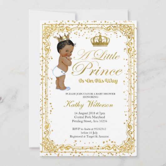 Gold Glitter Prince Baby shower uitnodiging (Voorkant)
