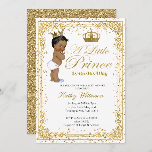 Gold Glitter Prince Baby shower uitnodiging (Voorkant / Achterkant)