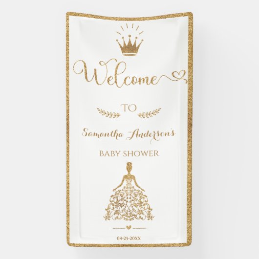 Gold Glitter Princess Baby shower Welkom Spandoek (Verticaal)