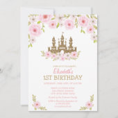 Gold Glitter Princess Castle, Floral Birthday Kaart (Voorkant)