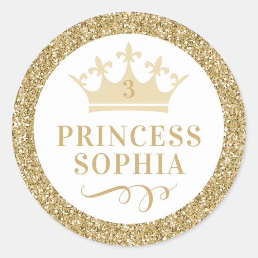 Gold Glitter Princess Party Favor Sticker Label (Voorkant)