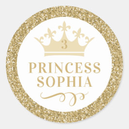 Gold Glitter Princess Party Favor Sticker Label