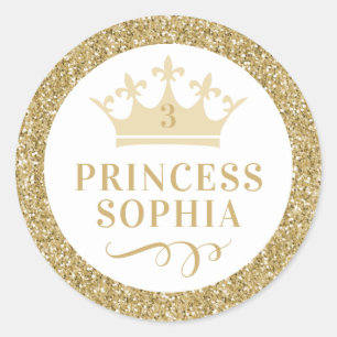 Gold Glitter Princess Party Favor Sticker Label