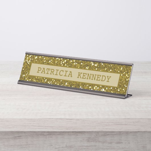 Gold Glitter Print Bureau Naambordje (Voorkant)