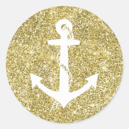Gold Glitter Print Nautical Anchor Stickers (Voorkant)