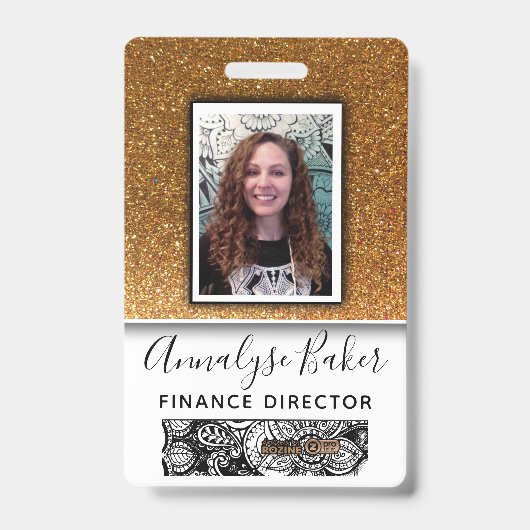 Gold Glitter Professional CNA Zurse Dr. Fotonaam Badge (Voorzijde)