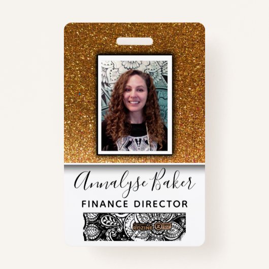 Gold Glitter Professional CNA Zurse Dr. Fotonaam Badge (Voorkant)