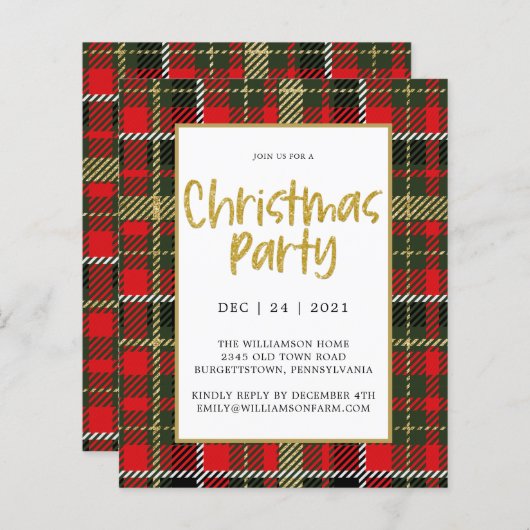 Gold Glitter Pset Budget Kerstparty uitnodigen (Voorkant / Achterkant)