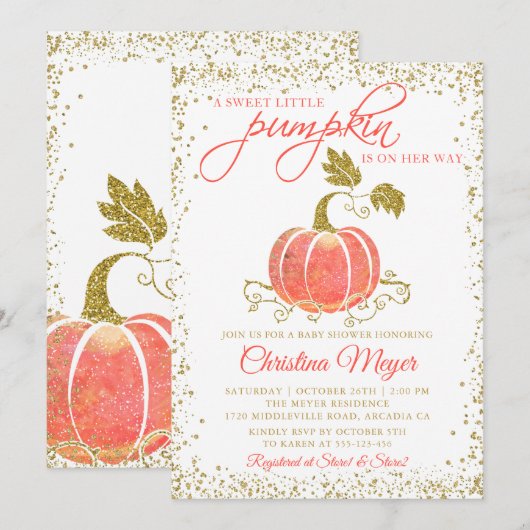 Gold Glitter Pumpkin Herfst Baby shower Kaart (Voorkant / Achterkant)