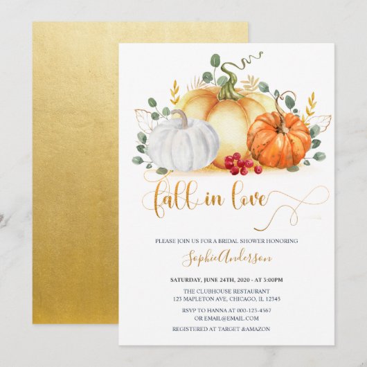 Gold Glitter Pumpkin Herfst in Love Vrijgezellenfe Kaart (Voorkant / Achterkant)