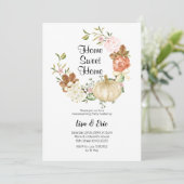 Gold Glitter Pumpkin Housewarming Party Invite Kaart (Staand voorkant)