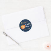 Gold Glitter Pumpkin Navy Blue Baby shower Ronde Sticker (Envelop)