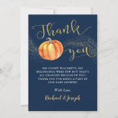 Gold Glitter Pumpkin Navy Blue Boy Baby shower Bedankkaart (Voorkant)