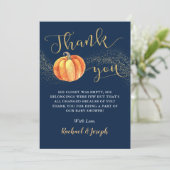Gold Glitter Pumpkin Navy Blue Boy Baby shower Bedankkaart (Staand voorkant)