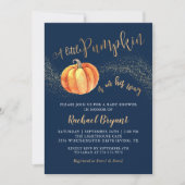 Gold Glitter Pumpkin Navy Blue Boy Baby shower Kaart (Voorkant)