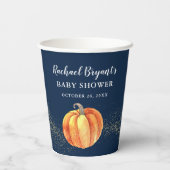 Gold Glitter Pumpkin Navy Blue Boy Baby shower Papieren Bekers (Achterkant)