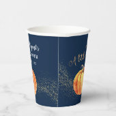 Gold Glitter Pumpkin Navy Blue Boy Baby shower Papieren Bekers (Rechts)