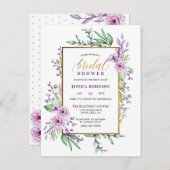 Gold Glitter Purple Flowers Script Vrijgezellenfee Uitnodiging Briefkaart (Voorkant / Achterkant)