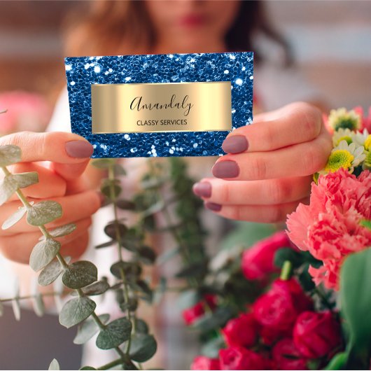 Gold Glitter QR Code Logo Beauty Glam Blue Beauty Visitekaartje