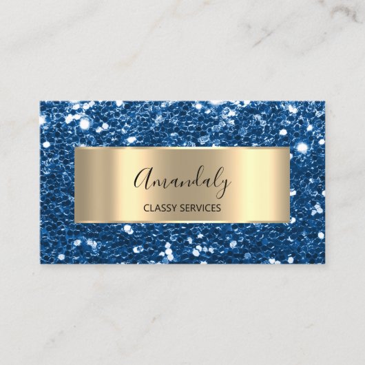 Gold Glitter QR Code Logo Beauty Glam Blue Beauty Visitekaartje (Voorkant)