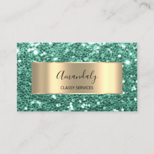 Gold Glitter QR Code Logo Mint Green Emerald Busi Visitekaartje